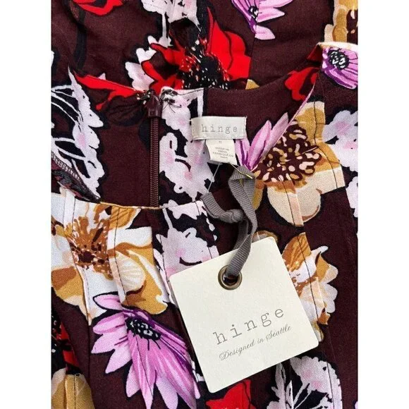 Hinge Women's Pintuck Floral Burgundy Fudge Wild Bouquet Mini Dress Size S - Picture 8 of 16